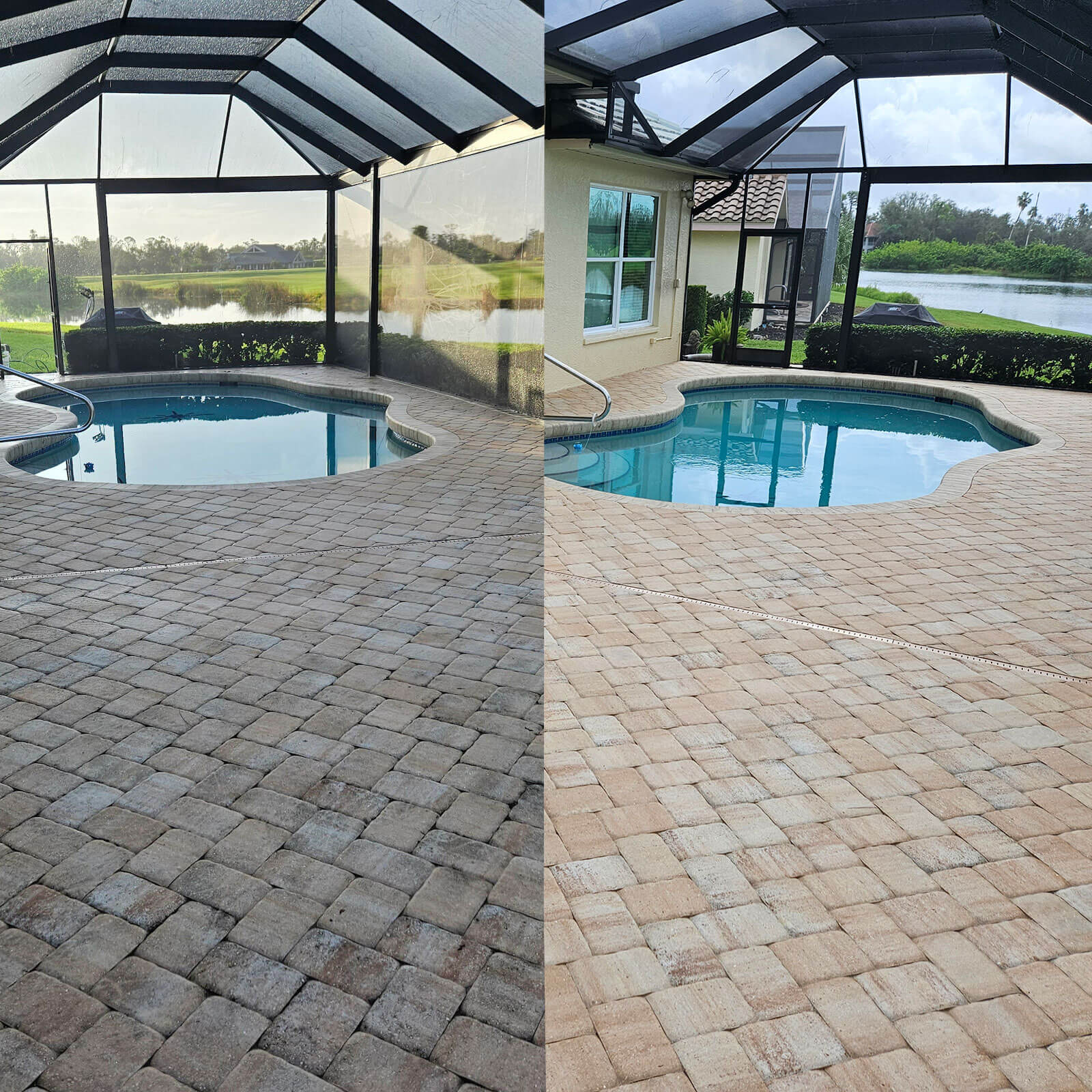 Pool Deck Before After Power Washing Port Charlotte